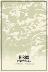 Retro US city map of Hibbs, Pennsylvania. Vintage street map.