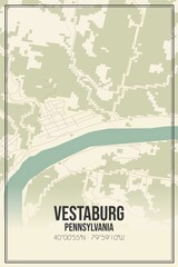 Retro US city map of Vestaburg, Pennsylvania. Vintage street map.
