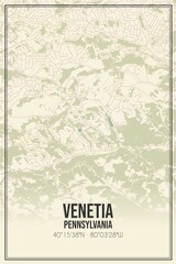 Retro US city map of Venetia, Pennsylvania. Vintage street map.