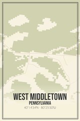 Retro US city map of West Middletown, Pennsylvania. Vintage street map.