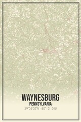 Retro US city map of Waynesburg, Pennsylvania. Vintage street map.