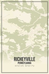 Retro US city map of Richeyville, Pennsylvania. Vintage street map.