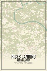 Obraz premium Retro US city map of Rices Landing, Pennsylvania. Vintage street map.