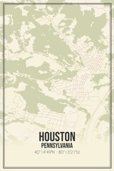 Retro US city map of Houston, Pennsylvania. Vintage street map.