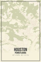 Retro US city map of Houston, Pennsylvania. Vintage street map.