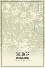 Retro US city map of Dilliner, Pennsylvania. Vintage street map.