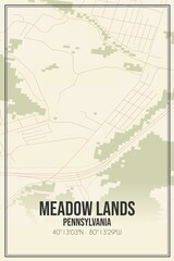 Retro US city map of Meadow Lands, Pennsylvania. Vintage street map.