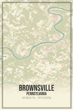 Retro US City Map Of Brownsville, Pennsylvania. Vintage Street Map.