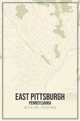 Retro US city map of East Pittsburgh, Pennsylvania. Vintage street map.