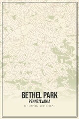 Retro US city map of Bethel Park, Pennsylvania. Vintage street map.