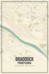 Retro US city map of Braddock, Pennsylvania. Vintage street map.