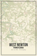 Retro US city map of West Newton, Pennsylvania. Vintage street map.