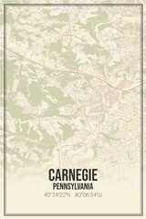 Retro US city map of Carnegie, Pennsylvania. Vintage street map.