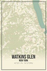 Retro US city map of Watkins Glen, New York. Vintage street map.