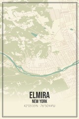 Retro US city map of Elmira, New York. Vintage street map.