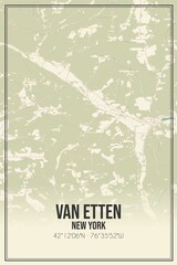 Retro US city map of Van Etten, New York. Vintage street map.