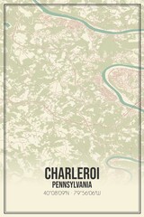 Retro US city map of Charleroi, Pennsylvania. Vintage street map.