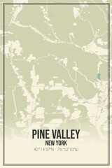 Retro US city map of Pine Valley, New York. Vintage street map.