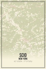Retro US city map of Scio, New York. Vintage street map.