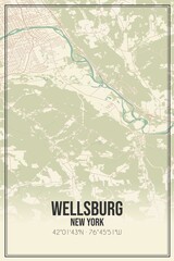 Retro US city map of Wellsburg, New York. Vintage street map.
