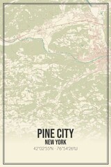 Retro US city map of Pine City, New York. Vintage street map.