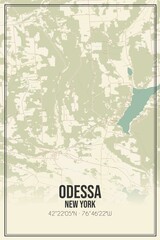 Retro US city map of Odessa, New York. Vintage street map.