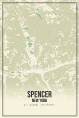 Retro US city map of Spencer, New York. Vintage street map.