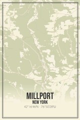 Retro US city map of Millport, New York. Vintage street map.