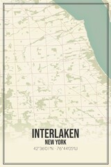 Retro US city map of Interlaken, New York. Vintage street map.