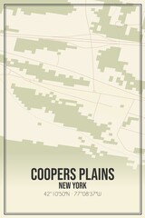 Retro US city map of Coopers Plains, New York. Vintage street map.