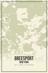 Retro US city map of Breesport, New York. Vintage street map.