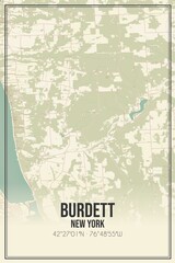 Retro US city map of Burdett, New York. Vintage street map.