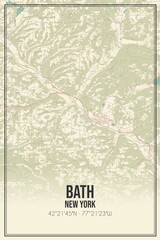 Retro US city map of Bath, New York. Vintage street map.
