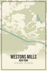 Retro US city map of Westons Mills, New York. Vintage street map.