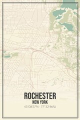 Retro US city map of Rochester, New York. Vintage street map.