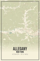 Retro US city map of Allegany, New York. Vintage street map.