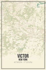 Retro US city map of Victor, New York. Vintage street map.