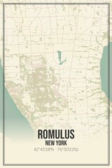 Retro US city map of Romulus, New York. Vintage street map.