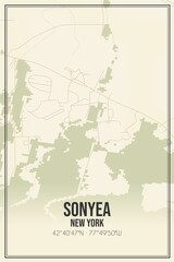 Retro US city map of Sonyea, New York. Vintage street map.