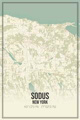 Retro US city map of Sodus, New York. Vintage street map.