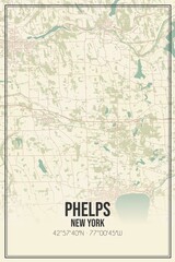 Retro US city map of Phelps, New York. Vintage street map.