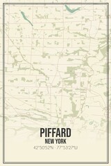 Retro US city map of Piffard, New York. Vintage street map.