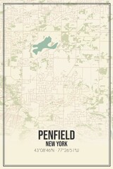 Retro US city map of Penfield, New York. Vintage street map.