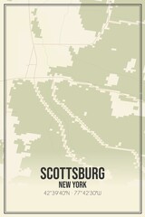 Retro US city map of Scottsburg, New York. Vintage street map.