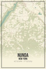 Retro US city map of Nunda, New York. Vintage street map.