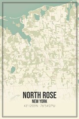 Retro US city map of North Rose, New York. Vintage street map.