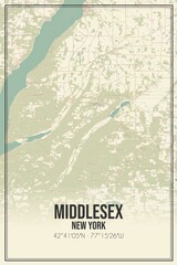 Retro US city map of Middlesex, New York. Vintage street map.