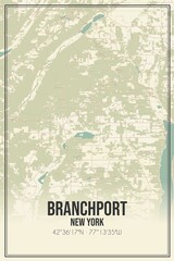 Retro US city map of Branchport, New York. Vintage street map.