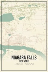 Retro US city map of Niagara Falls, New York. Vintage street map.