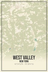 Retro US city map of West Valley, New York. Vintage street map.